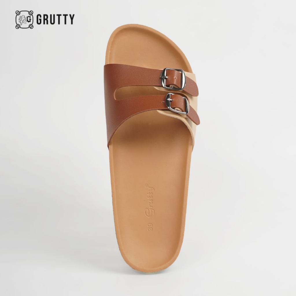 GRUTTY Trella Sandal Wanita Flat Two Tone Series Sendal Kekinian Super Comfy Cream Kombinasi