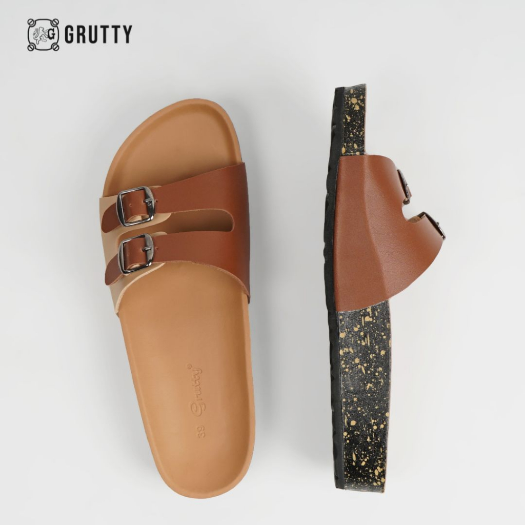 GRUTTY Trella Sandal Wanita Flat Two Tone Series Sendal Kekinian Super Comfy Cream Kombinasi