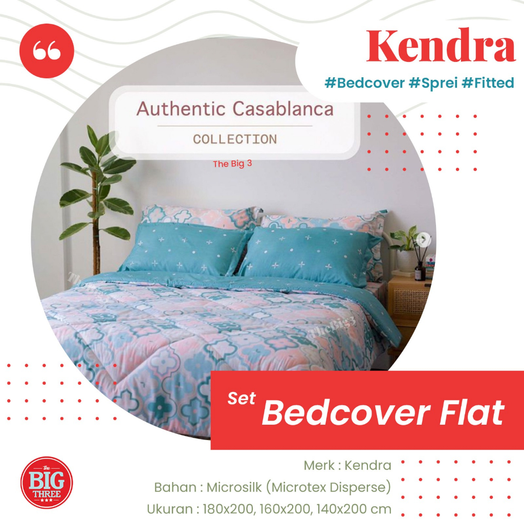 KENDRA Bedcover + Sprei 140x200 Tinggi 20 cm motif Artisan Amaris Blue Morroco Casablanca Little Mushroom London Hedwig Forestville Milan Majesty Goodnight Honeycomb Ivy Provence Scotland Viggo White Bunny  - KING QUEEN 140 BC TBT