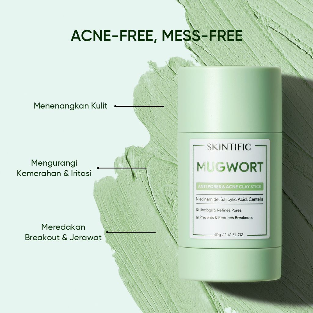 [Livestream 2pcs Kit]  SKINTIFIC Acne Calming + Glowing Set Mugwort Mask Clay Stik Ance-free Mugwort Anti Acne &amp; Pores Clay Stick 40g Anti Komedo Masker Wajah Masker komedo