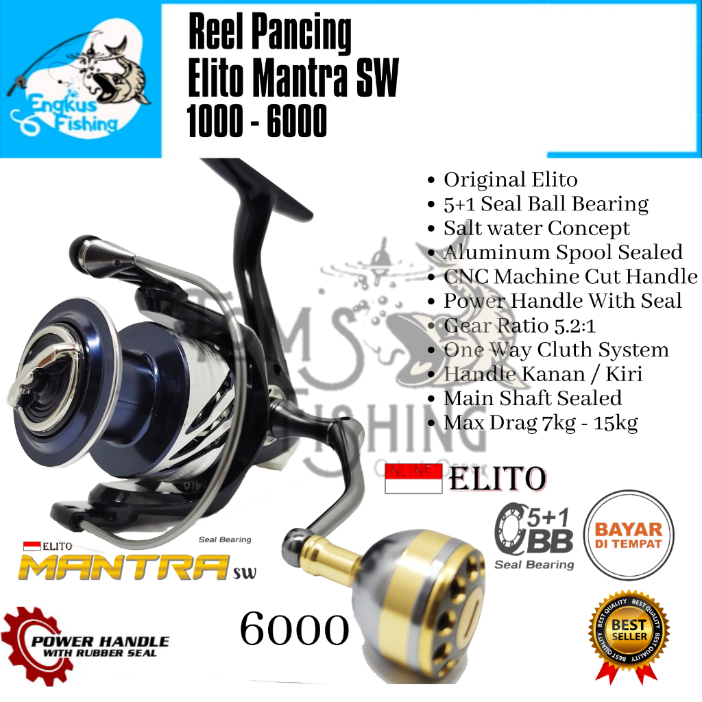 Reel Pancing Elito Mantra SW 1000 - 6000 (5+1 Seal Bearing) Salt Water Power Handle - Engkus Fishing