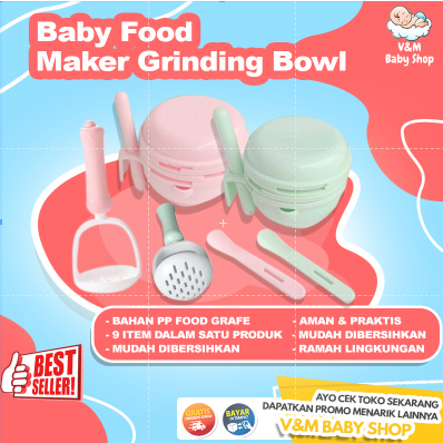 VnM021 | Alat Pembuat Makanan Mpasi Bayi / Baby Food Maker 9in1 Grinding Bowl / Perlengkapan Makan Mpasi Bayi