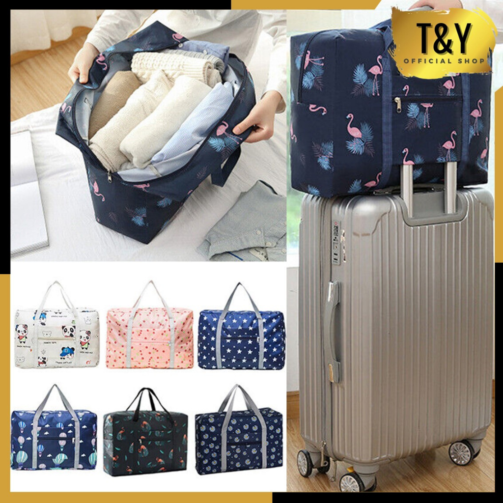 T&amp;Y  Travel Bag Hand Carry Waterproof Foldable Tas Travel Lipat Motif Besar Tas Koper Lipat Jinjing Polos Murah Import
