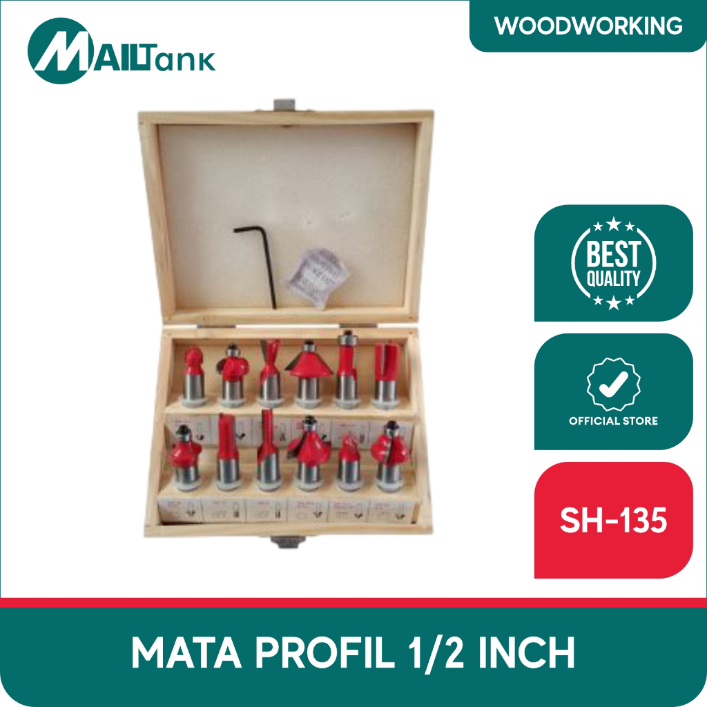 Mailtank Mata Profil Besar I/2 Set 12 Pcs Router Bit Set Mata Ukir Kayu Kuat Dan Tahan Lama