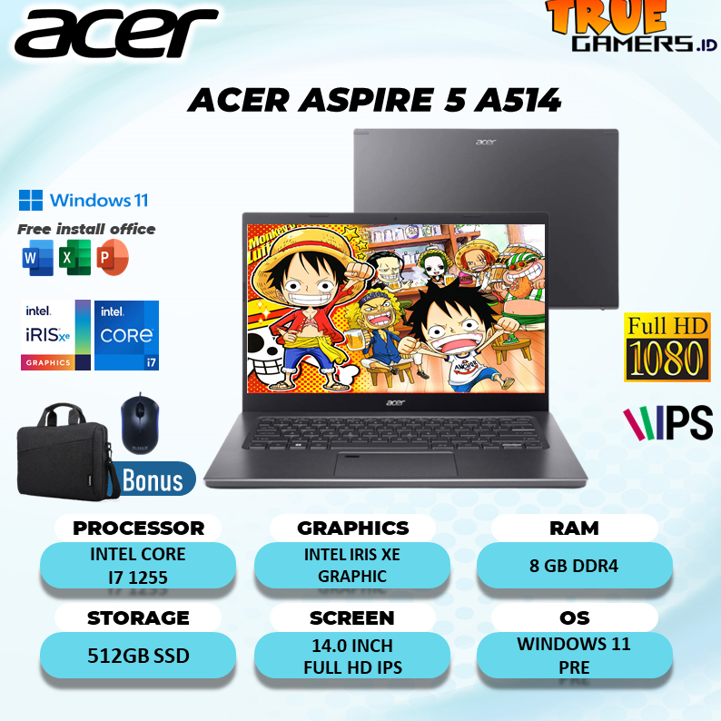 Laptop Acer Aspire 5 A514 intel I7 1255 8GB 512SSD W11PRE 14.0FHD IPS