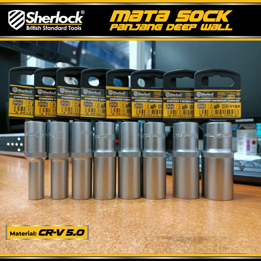 Kunci Shock 10-24 mm Sherlock Mata Sok Panjang 1/2&quot; Drive 6 PT/ Deep Wall Socket