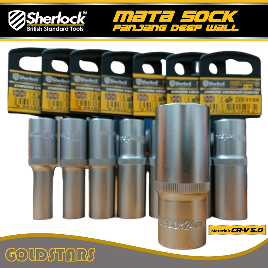 Kunci Shock 10-24 mm Sherlock Mata Sok Panjang 1/2&quot; Drive 6 PT/ Deep Wall Socket