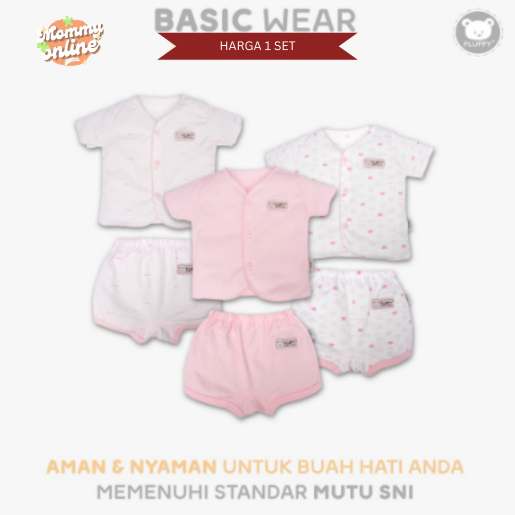 [MOMMYONLINE] Fluffy Baju Bayi Setelan Lengan Celana Pendek NECI 1 Set Newborn 0 - 3 bulan Warna Pink Series