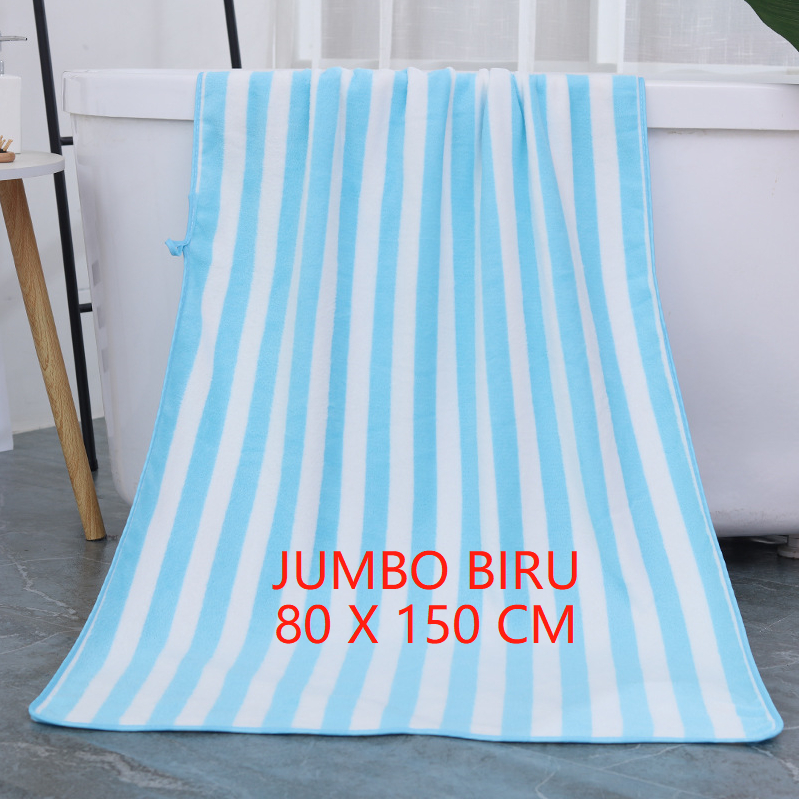 Handuk Mandi JUMBO Dewasa Motif Salur Microfiber Bulu Halus Serap Air 80X150CM