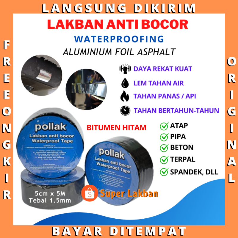 Lakban Anti Bocor Talang Atap Alumunium Foil Asphalt Pollak Hitam Lem Talang Serbaguna Waterproof Tahan Panas