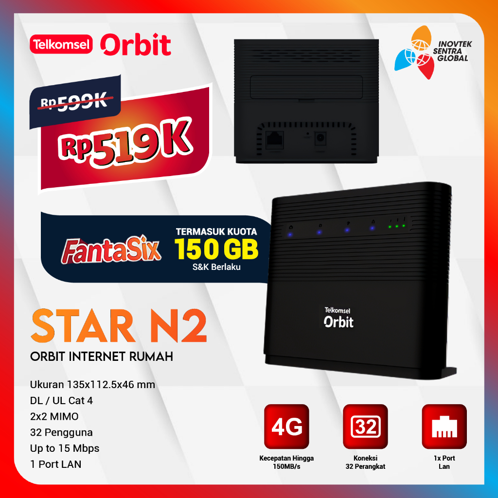 Telkomsel Orbit Star N1 / N2 Home Router Modem Wifi 4G Free Bonus Data