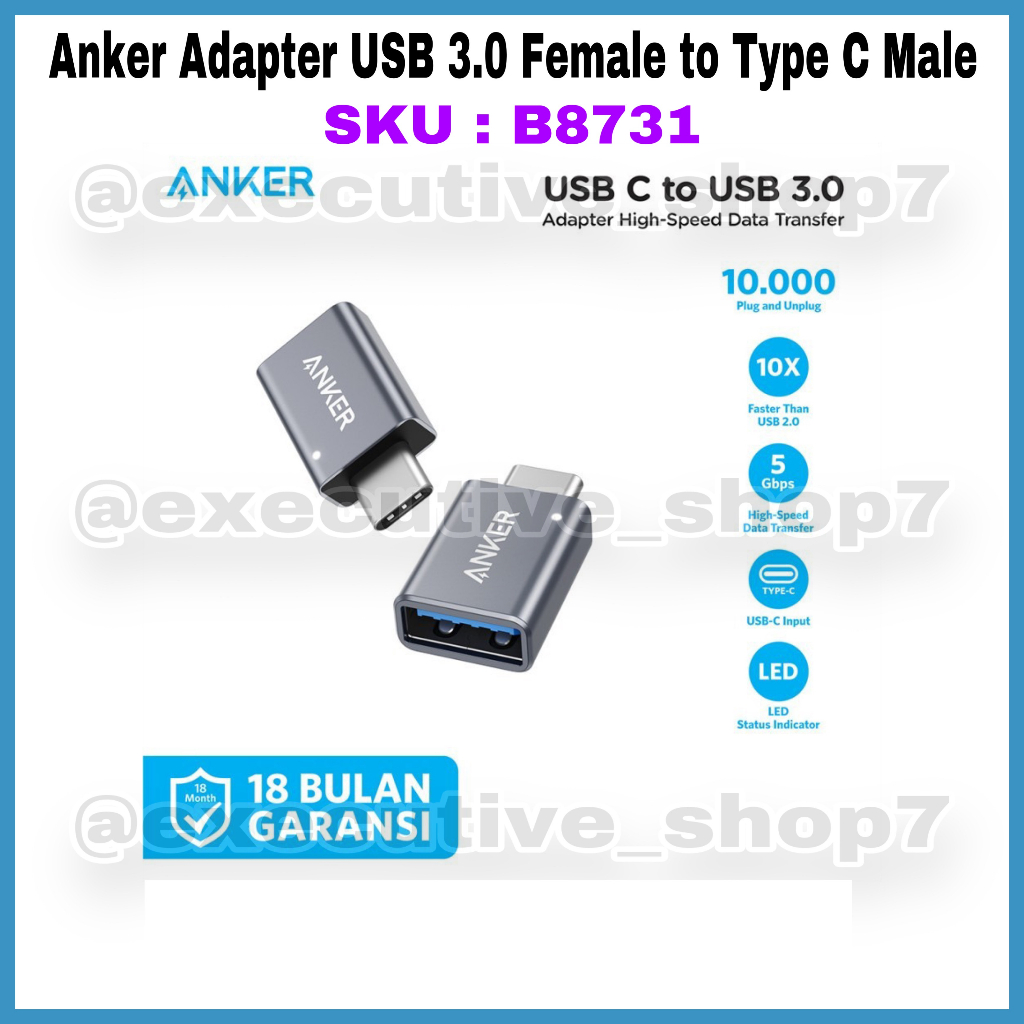 Anker Adapter USB 3.0 Female to Type C mALE - SKU B8731 - Garansi Resmi 18 Bulan