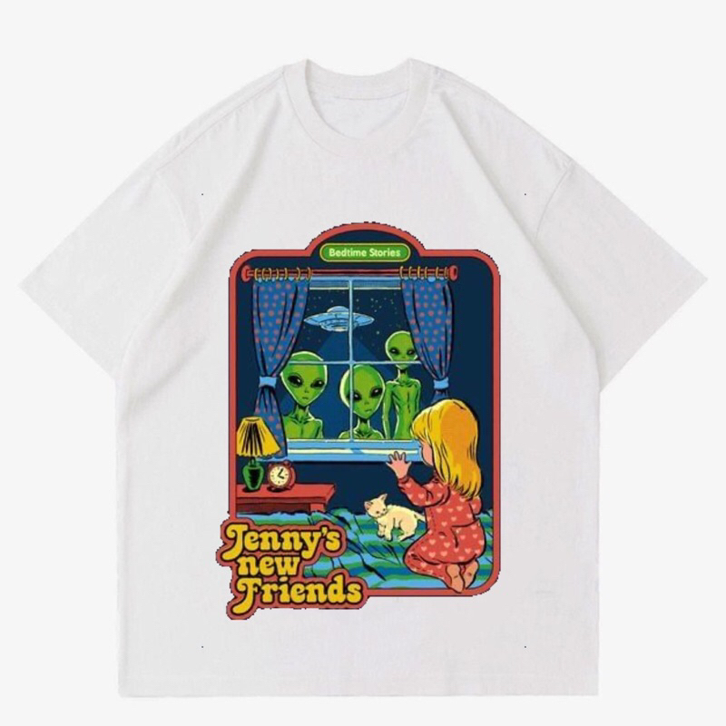 BAJU KAOS COMICS “JENNY’S NEW FRIENDS ALIEN” |T-SHIRT VINTAGE ART WORK ALIEN| BAJU KAOS OVERSIZE UNI