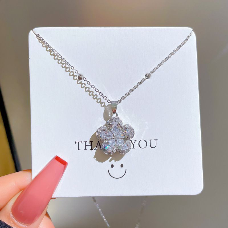Kalung Titanium Flower Diamond Silver Elegan Korea Fashion Style