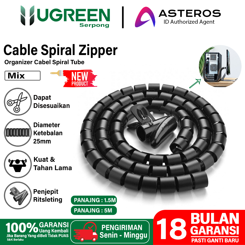 UGREEN Pelindung Kabel Spiral Tube 25mm Pembungkus Kabel Listrik Komputer ETC