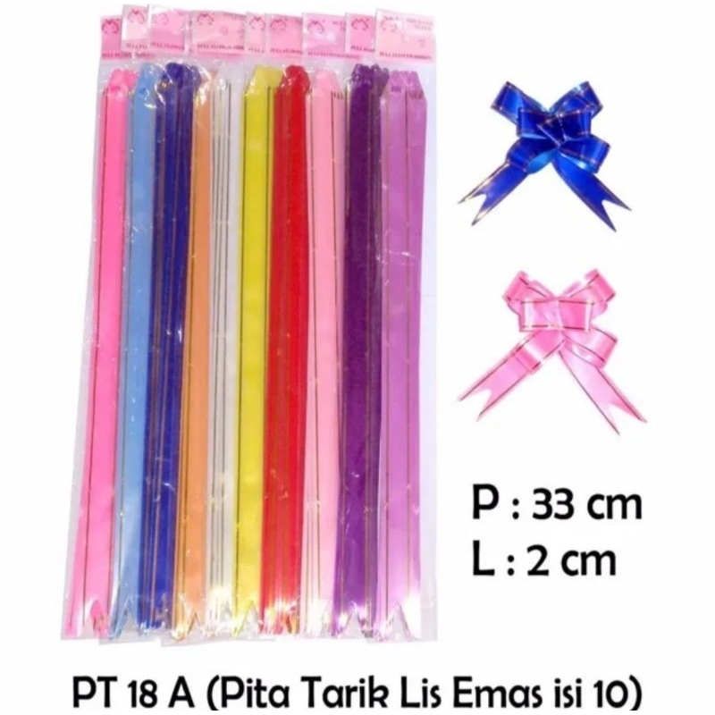 

1 Pak Isi 10 Pcs Pita Tarik Pita Serut Lis Emas 18mm /Pita Kado