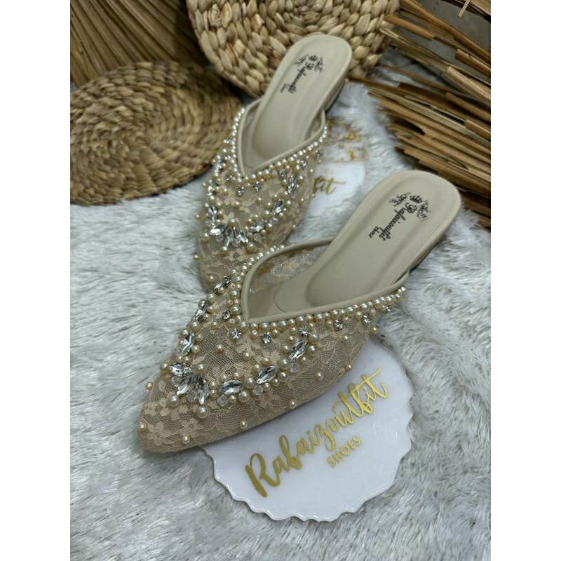 Flatshoes pesta wedding cantik Amira Cream 1cm