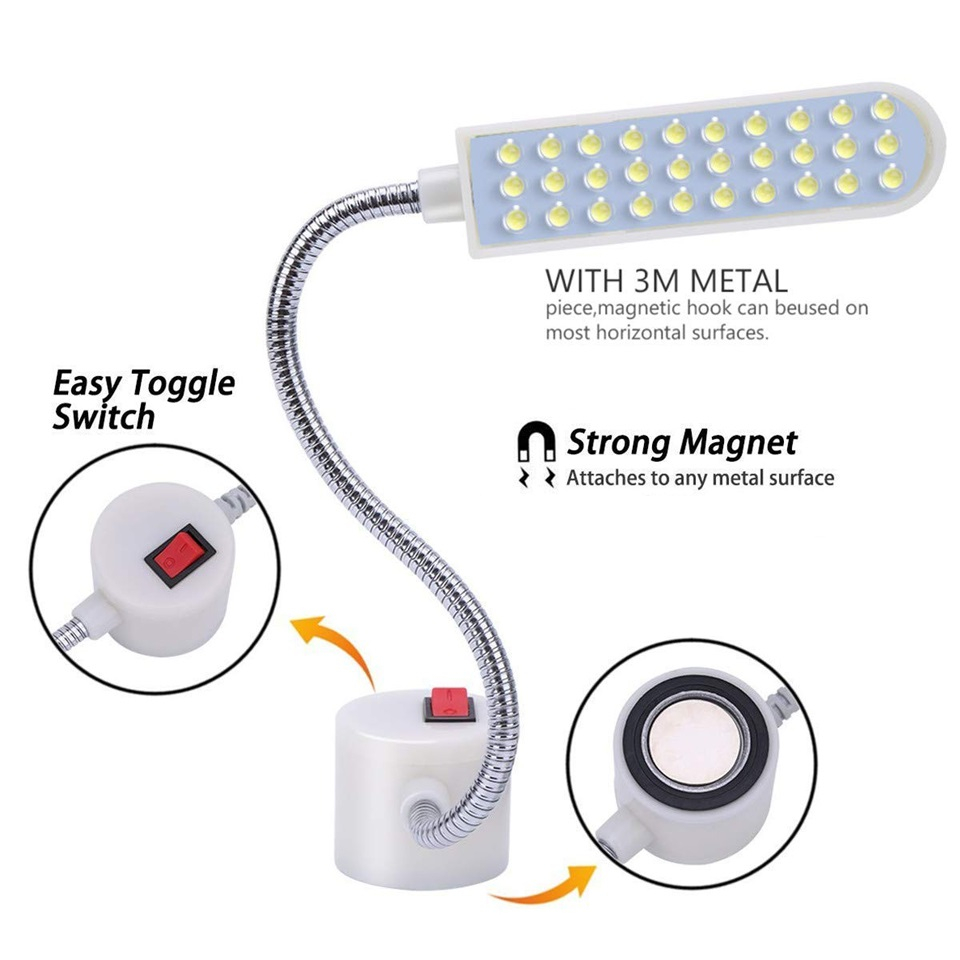 ( COD ) Lampu Mesin Jahit RL - MJ01 ROLINSON LED 30 Titik Magnet flexible 360 derajat 1,3meter 110-250 V cahaya PUTIH dengan tombol on off(PAKAI COLOKAN)