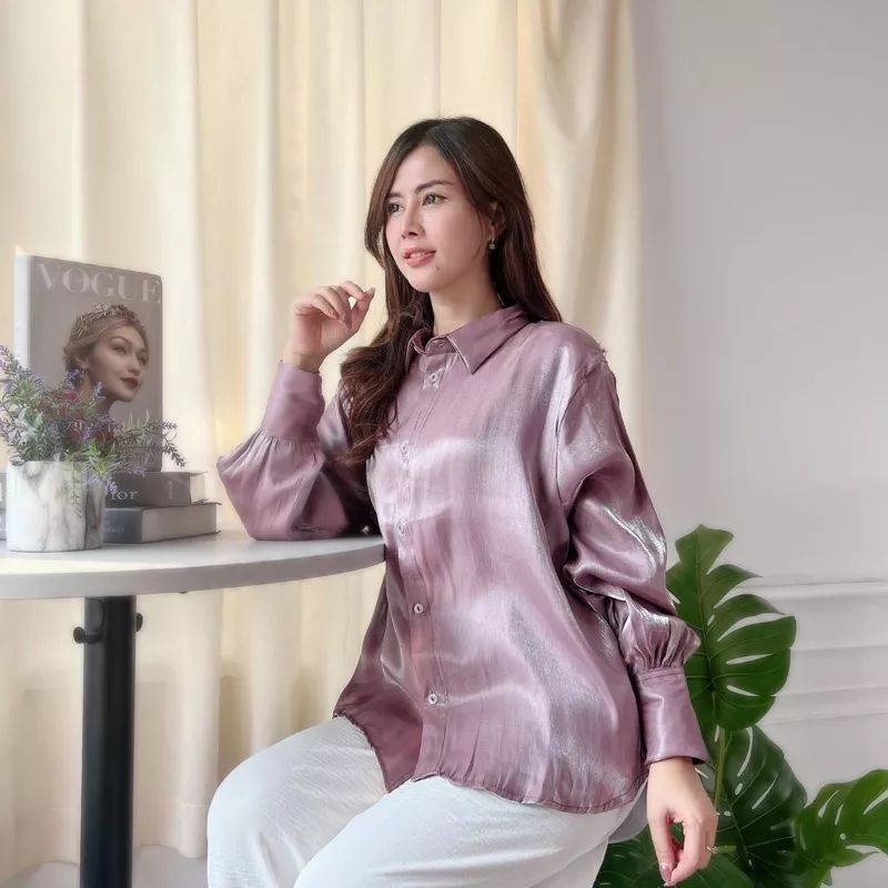 Tamstore Kemeja Wanita Oversize Shimmer Lengan Panjang Vamel