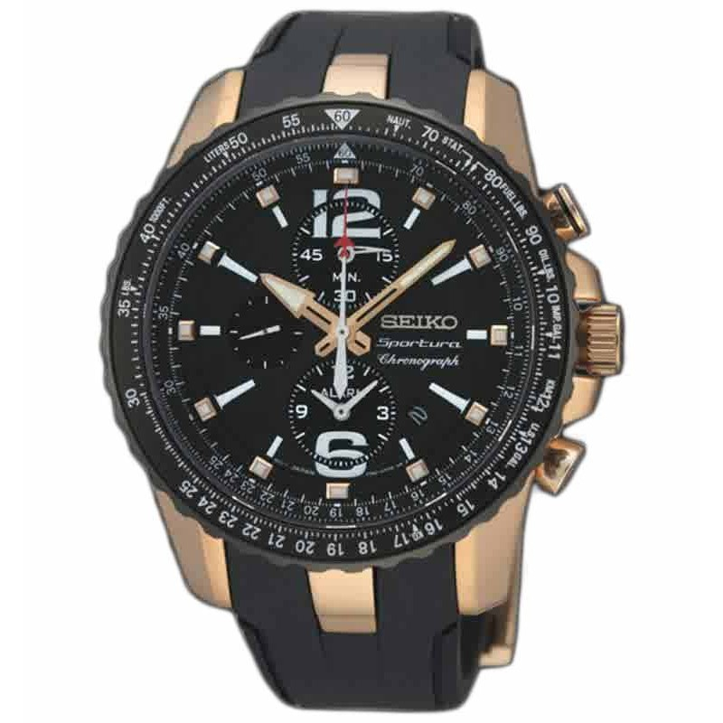 Seiko SNAF28P1 Sportura Chronograph Black Rose Gold