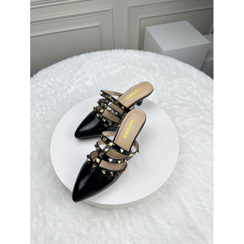 sendal wanita heel stud heel 3 cm terbaru kekinian bahan glossy LOUISDEAR VLT 23 P7