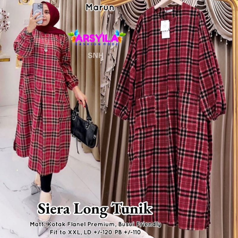 Siera Long Tunik - Long Tunik Flanel - Atasan Wanita Jumbo - Atasan Busui - Tunik Terbaru - LD 120cm