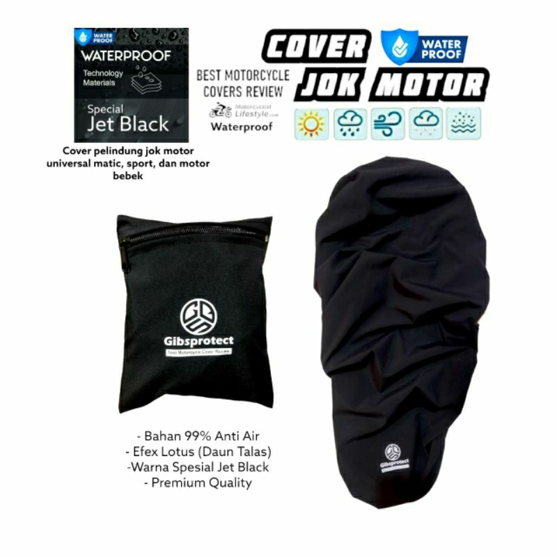 Cover Jok Motor Waterproof Spesial Jet Black Lotus Sarung Jok Motor Exclusive Pelindung Jok Motor Beat Vario Scoopy Fino Xride Mio Xeon Genio Fazio Nmax Pcx Aerox Adv Bungkus Jok Motor Gibsprotect