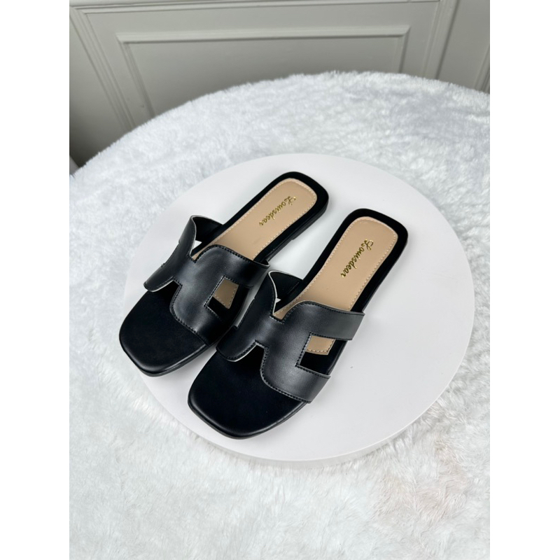 sendal flatshoes wanita terbaru kekinian bahan kulit dove LOUISDEAR S155