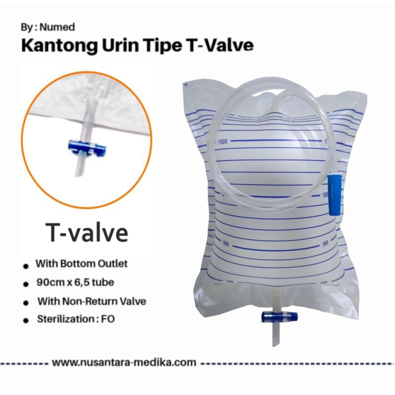 T-Valve Urine Bag 2000 ml Original Life Resources / Drainage Bag Kantong Kencing Urin