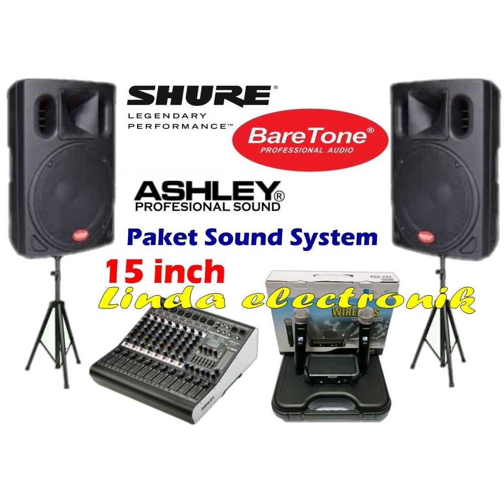 paket sound baretone bta1530pro 15 inch shure pgx 242 ashley super m8