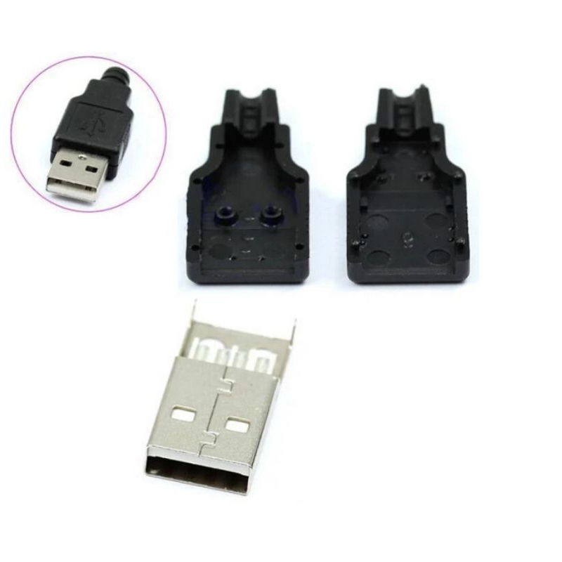 Soket USB male 4 Pin Plug Socket Connector and Plastic Cover HPT