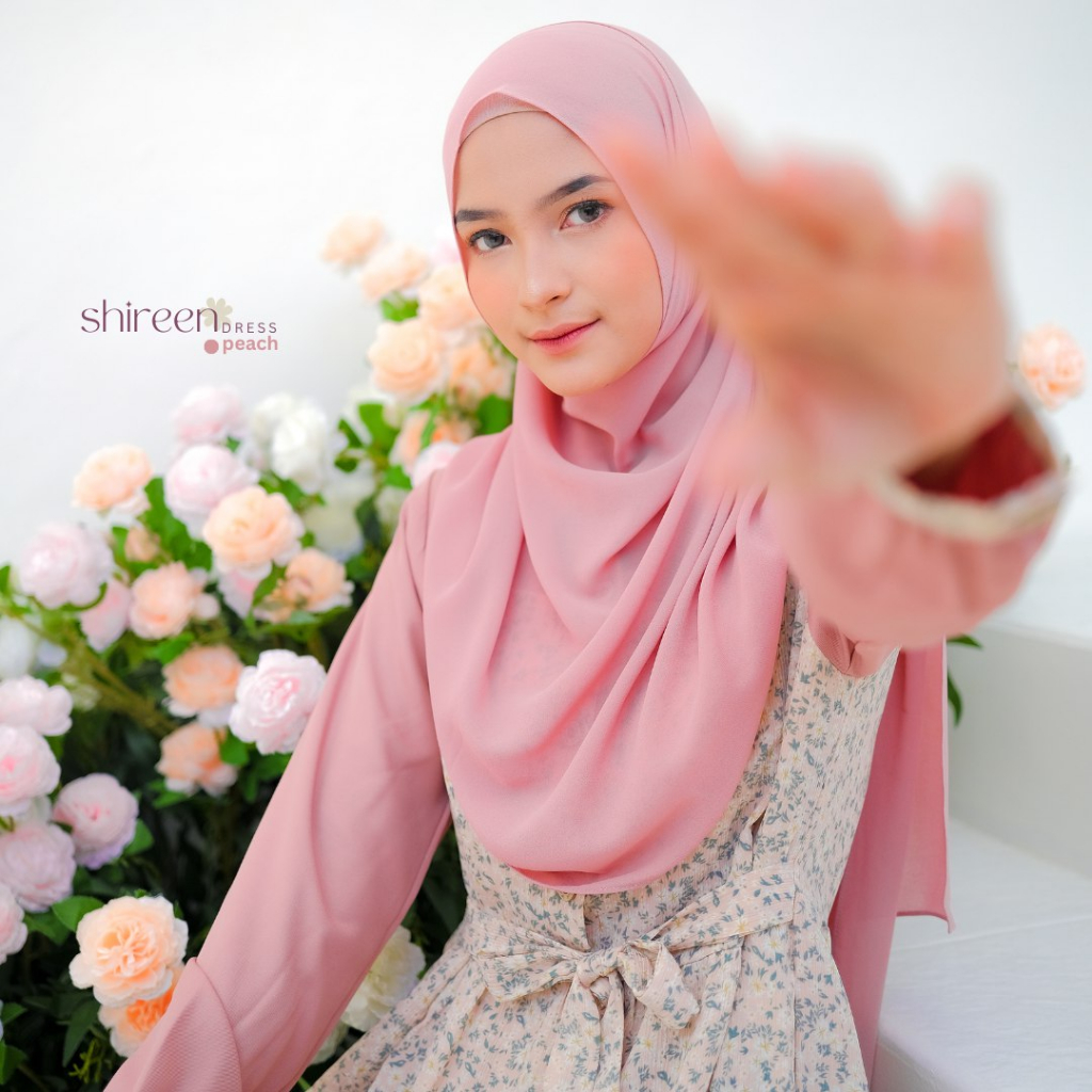 Riskirich Shireen Dress Vol 5.0 Gamis Remaja Overall Menyatu Motif Bunga Kiyowo Look Korea Style