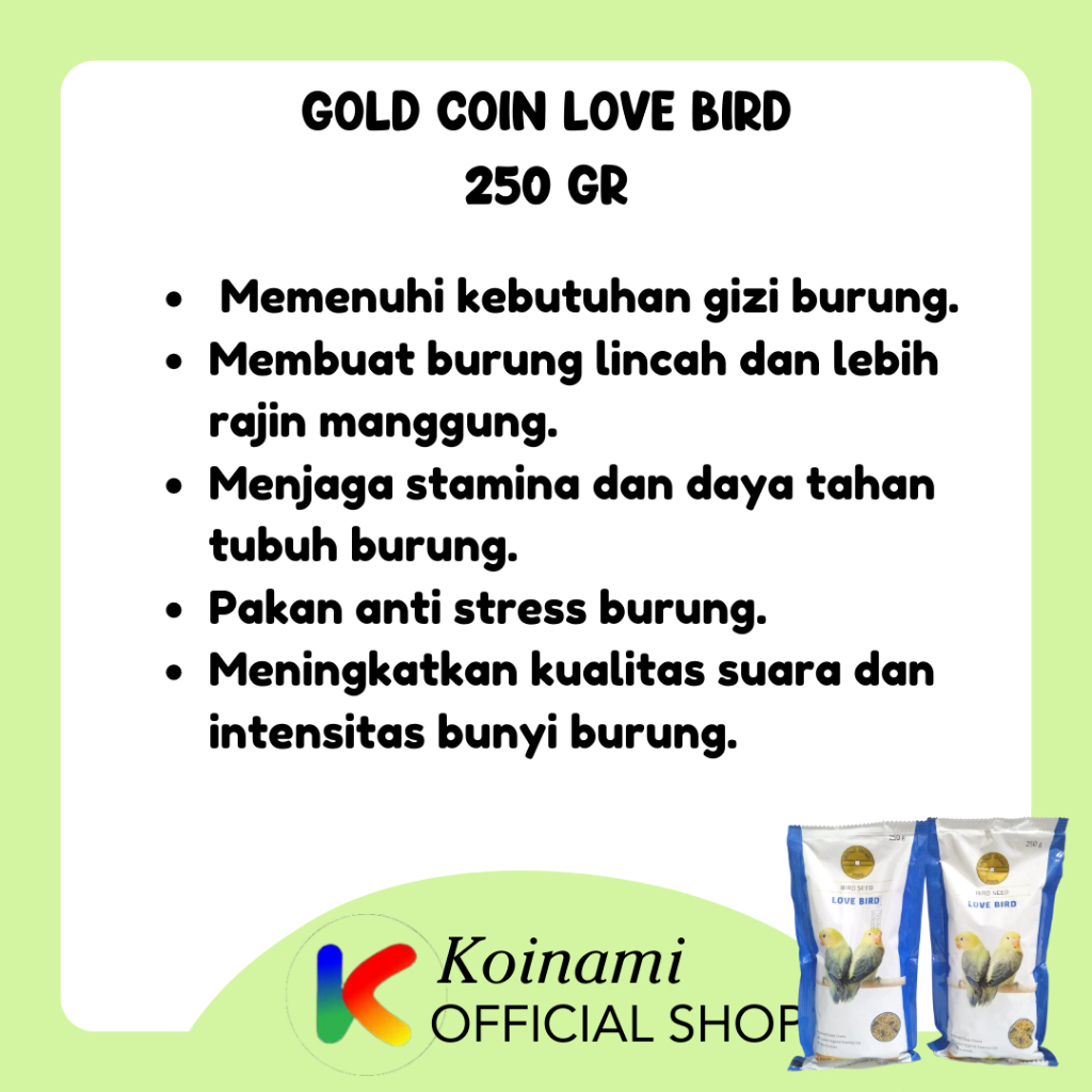 GOLD COIN LOVE BIRD / MAKANAN BURUNG LOVE BIRD