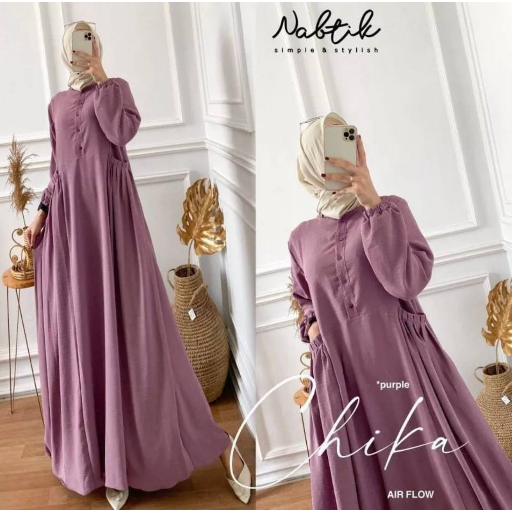 Gamis Cringkel Cika Dress Maxy Ready Bahan Crinkle Airflow Polos