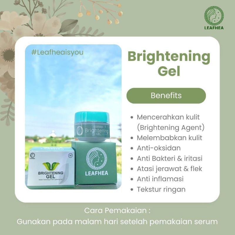 TERLARISS  BRIGHTENING GEL ORIGINAL PRODUK LEAFHEA 1BOX ISI 3PCS (Cream Malam)BPOM