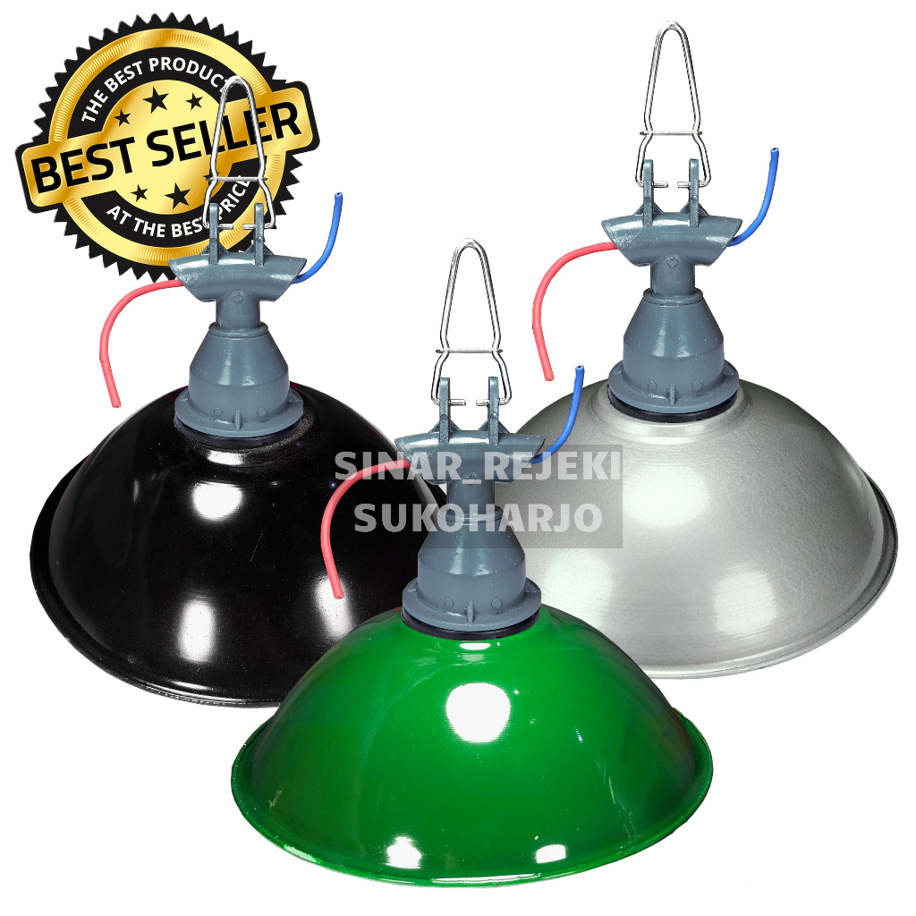 Kap Lampu Jalan 20 CM + Fitting Gantung WD E-27 Kap Lampu Gantung Hijau Hitam