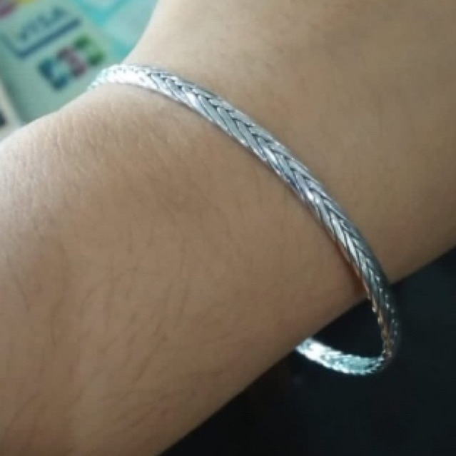 Gelang Bracelet bulat hoop kepang jalin perak silver bali 925 pria wanita custom universal