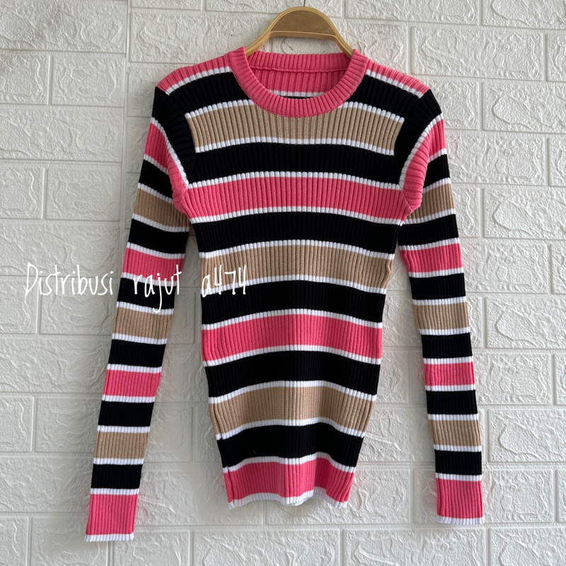 INNER KNIT COTTON SWETER RAJUT STRIPE WANITA