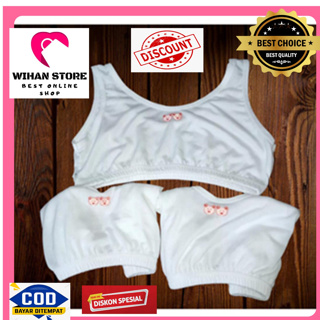 Miniset Anak Warna Putih Polos Pakaian Dalam Anak Bra Anak Tali Besar Karet Besar Ukuran Size M L XL