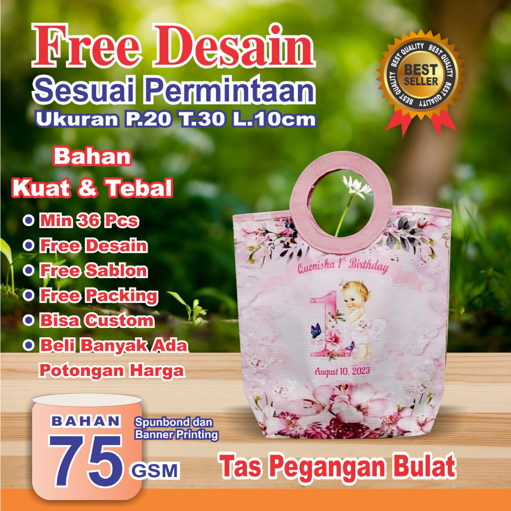 TAS SOUVENIR ULTAH ANAK/ BISA COSTUM/ PEGANGAN BULAT