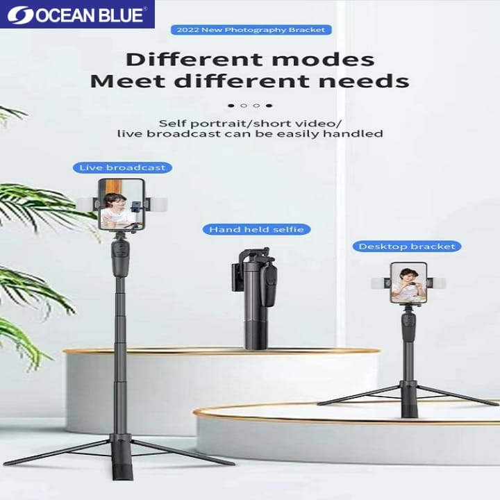 Ocean Blue OCN A65 Tripod Tongsis LED Gimbal Stabilizer Remote Bluetooth Shutter Adjustable Selfie Stick 360° Stand HP Tongkat Selfie