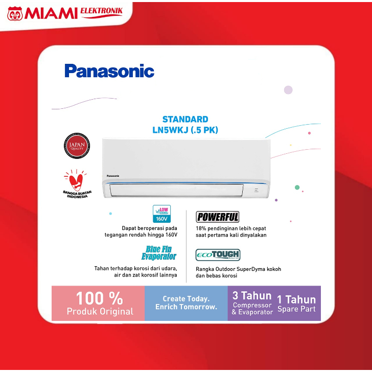 Panasonic CS-LN5WKJ si-BiRU AC Split 1/2 PK Standard - Putih