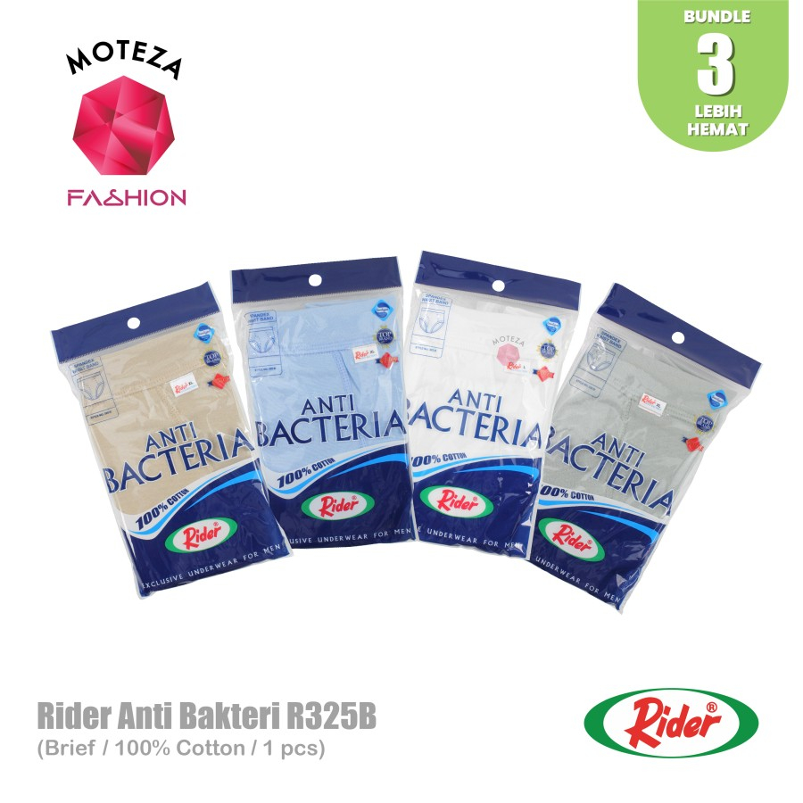 ISI 3 pcs - Celana Dalam Brief Pria Anti Bacteria - RIDER R 325 BP BW