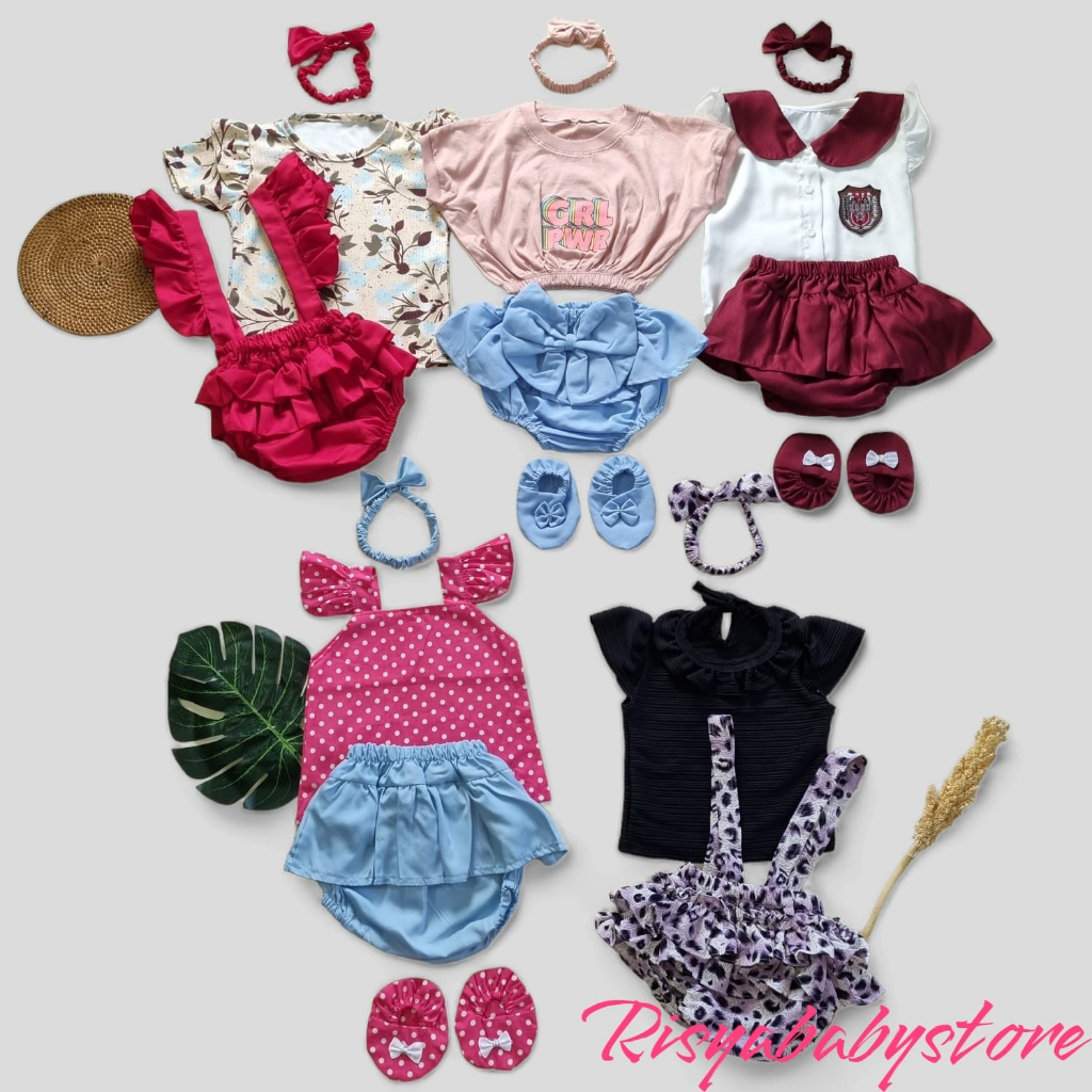 Baju bayi perempuan 0-6 bulan Baju newborn overall jumper cute girl setelan baju bayi pendek cewek