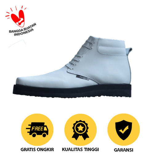 Sepatu Boots Kulit Putih Asli Medali - Sepatu Kulit Pdh Tni Polri Perwira Paskib