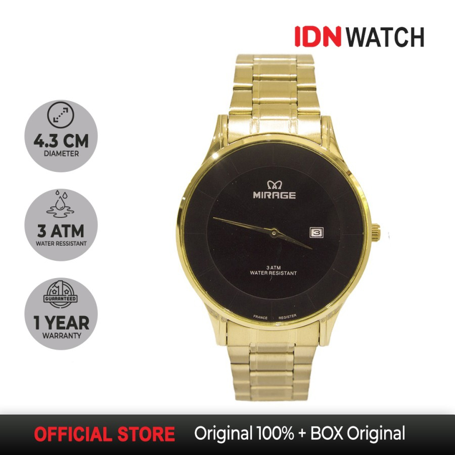 Jam Tangan Mirage Pria Terbaru Original Gold Emas 8670 M Tipis Stainless Steel Anti Luntur