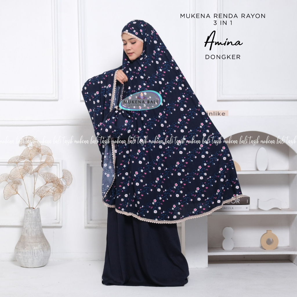 PUSAT MUKENA TASIK - MUKENA RENDA RAYON DEWASA 3 IN 1 MOTIF AMINA