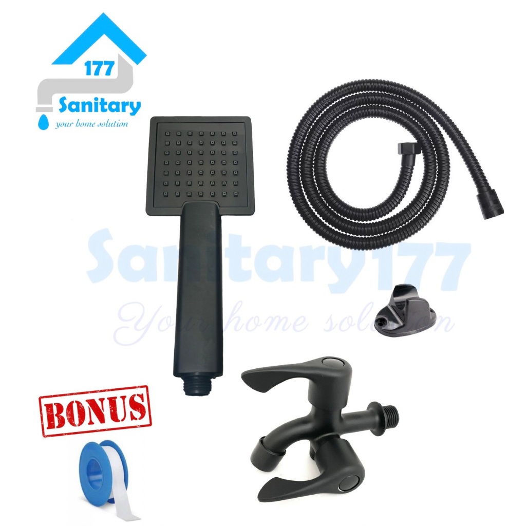 Paket bundling Shower Murah Hitam kotak 2102- Kran Cabang hitam -Paket Hemat Mumer shower jumbo black