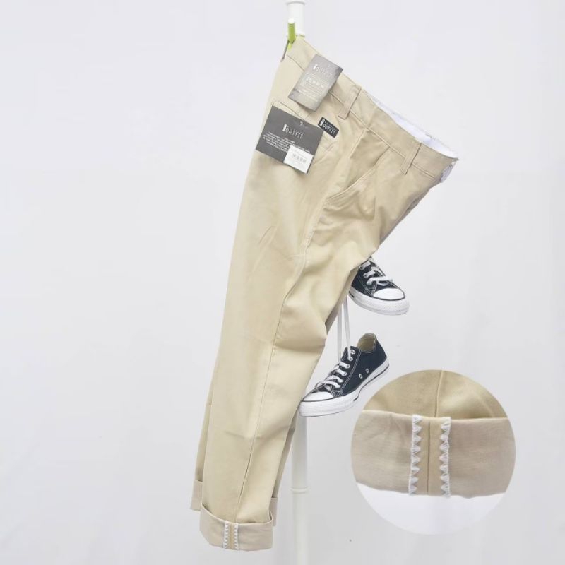 Wisdom Pants Celana Chino Reguler Straight STITCHING Toxic Cream
