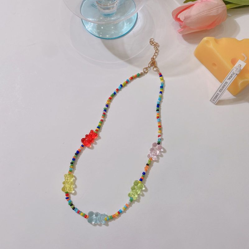 PROMO DISKON 7.7 Kalung Manik Mix Beads Anak Wanita Warna Fancy Hias Beruang Gummy Bear